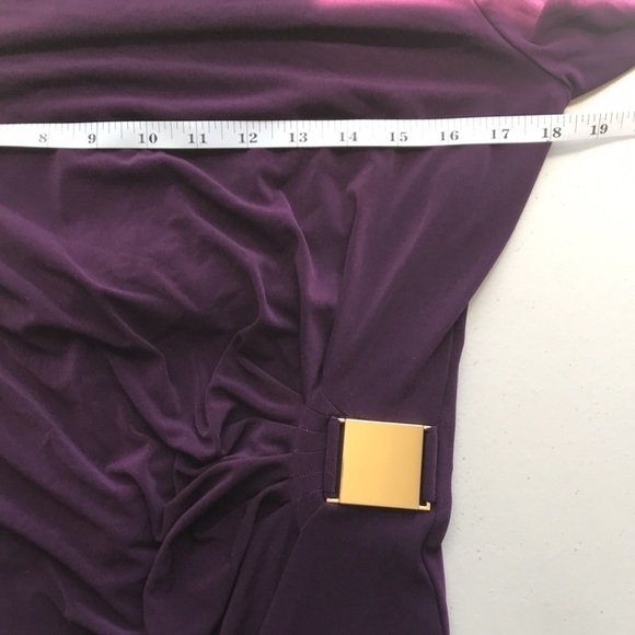 TAHARI 3/4 sleeve side ruching stretchy jersey midi dress size 10 - Picture 6 of 9